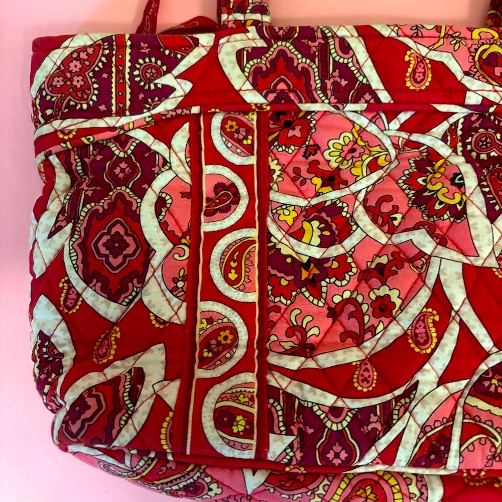 Vera Bradley Rosie Posie Red Pink Small Tote Bag / Shoulder Purse with Pockets - Picture 8 of 15